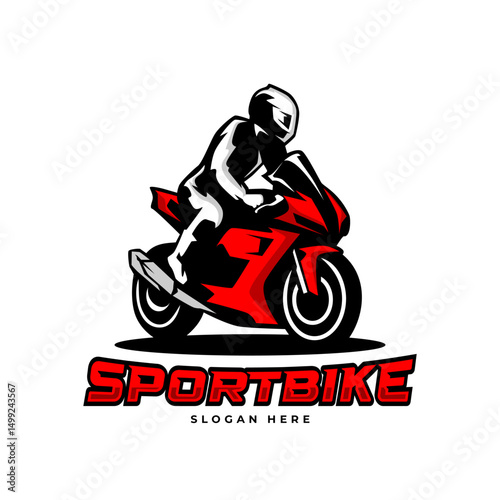 sportbike with rider logo design illustration