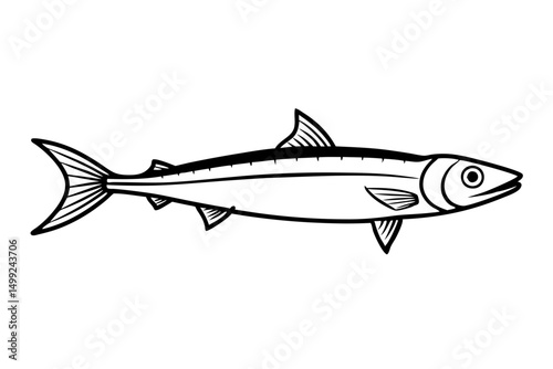 sardine silhouette line art vector illustration with a white background