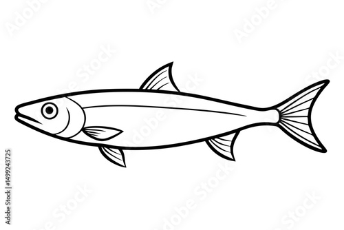 sardine silhouette line art vector illustration with a white background