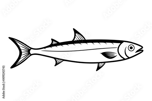 sardine silhouette line art vector illustration with a white background