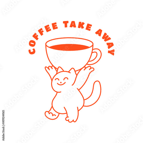 Vector logo design template and graphic element for advertising, branding, posters and banners, funny cartoon illustration with smiling character and mascot, coffee lover, specialty coffee spot emblem