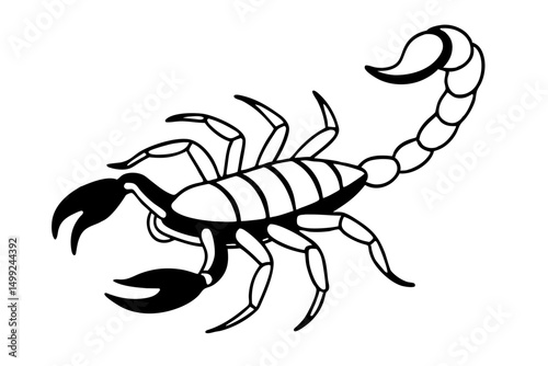 scorpion silhouette line art vector illustration with a white background