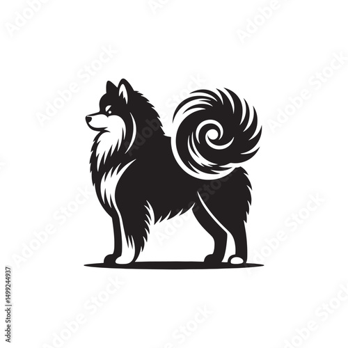 "Charming Pomsky Vector Silhouette: Stylish Hybrid Dog Design Showcasing Fluffy Coat, Perky Ears, and Playful Stance in Clean, Minimalist Style for Craft and Digital Projects"
