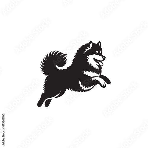 "Charming Pomsky Vector Silhouette: Stylish Hybrid Dog Design Showcasing Fluffy Coat, Perky Ears, and Playful Stance in Clean, Minimalist Style for Craft and Digital Projects"

