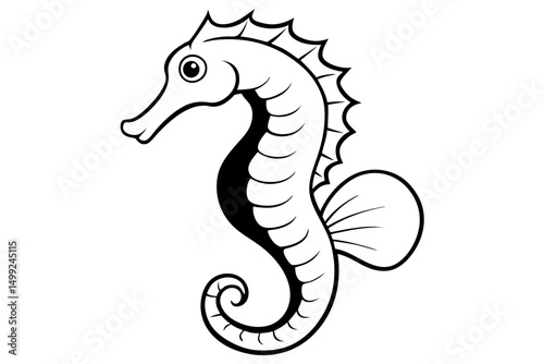 seahorse silhouette line art vector illustration with a white background