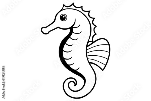 seahorse silhouette line art vector illustration with a white background