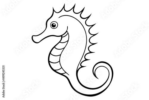 seahorse silhouette line art vector illustration with a white background