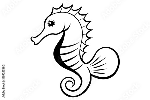 seahorse silhouette line art vector illustration with a white background