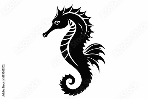 seahorse silhouette line art vector illustration with a white background