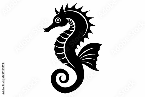 seahorse silhouette line art vector illustration with a white background