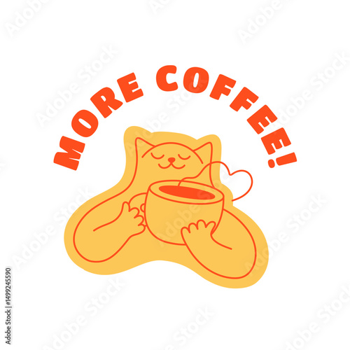 Vector logo design template and graphic element for advertising, branding, posters and banners, funny cartoon illustration with smiling character and mascot, coffee lover, specialty coffee spot emblem
