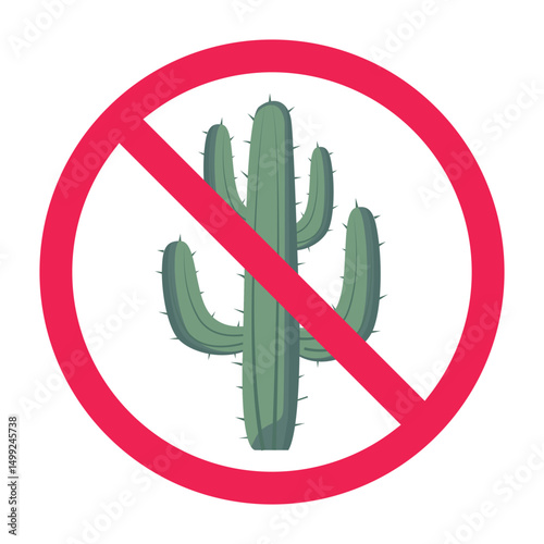 Forbidden sign with cactus tree icon, no cactus plant allowed sign, cactus prohibition symbol