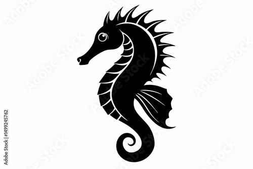 seahorse silhouette line art vector illustration with a white background