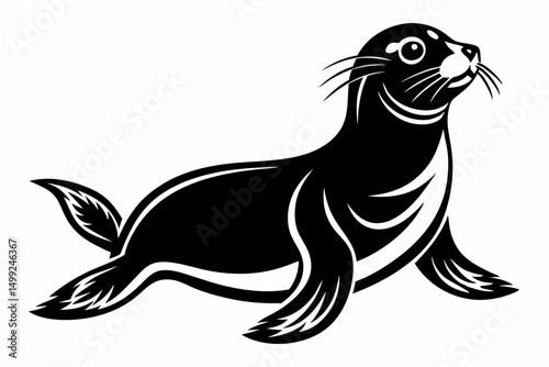 seal silhouette line art vector illustration with a white background