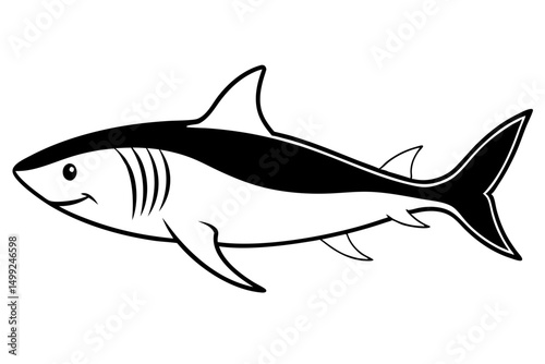 shark silhouette line art vector illustration with a white background