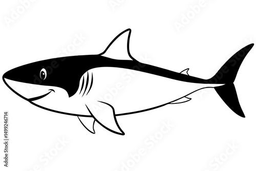 shark silhouette line art vector illustration with a white background