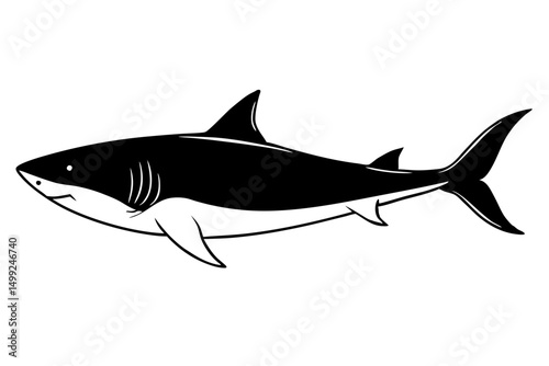 shark silhouette line art vector illustration with a white background