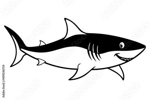 shark silhouette line art vector illustration with a white background