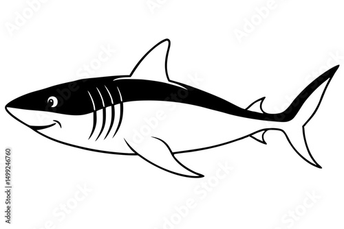 shark silhouette line art vector illustration with a white background