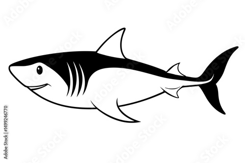 shark silhouette line art vector illustration with a white background