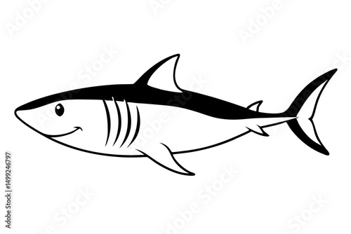 shark silhouette line art vector illustration with a white background