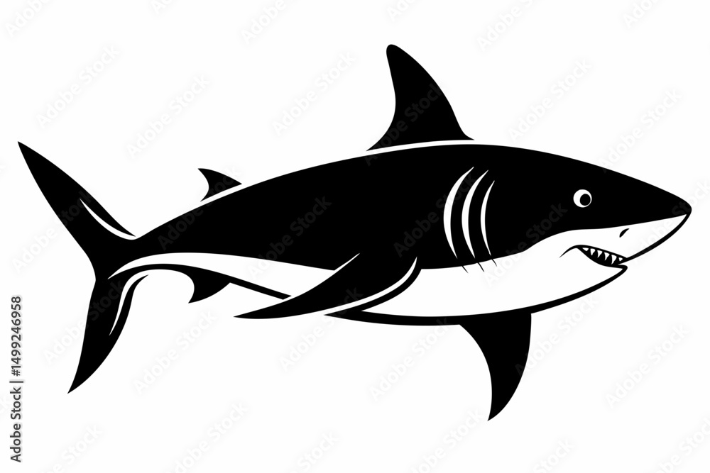 Fototapeta premium shark silhouette line art vector illustration with a white background