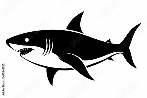 shark silhouette line art vector illustration with a white background