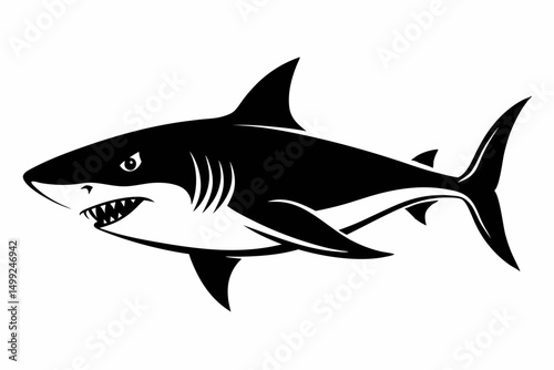 shark silhouette line art vector illustration with a white background