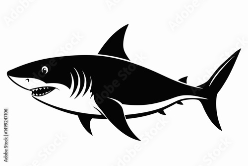 shark silhouette line art vector illustration with a white background