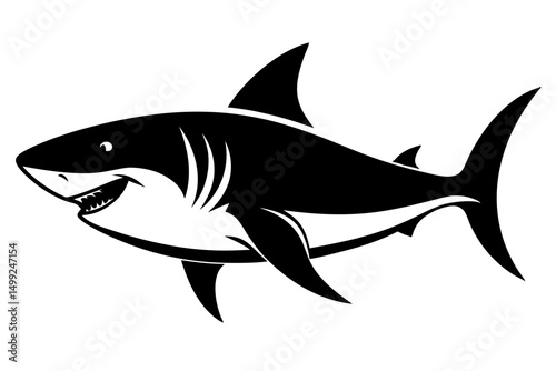 shark silhouette line art vector illustration with a white background