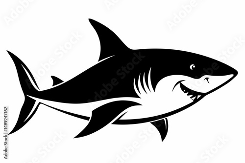 shark silhouette line art vector illustration with a white background