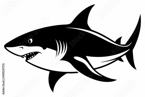 shark silhouette line art vector illustration with a white background