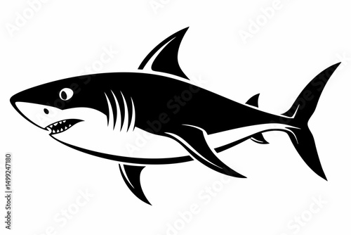 shark silhouette line art vector illustration with a white background