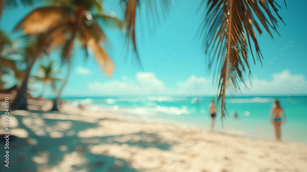 Fototapeta premium Blurred tropical beach background. Summer vacation. Based on