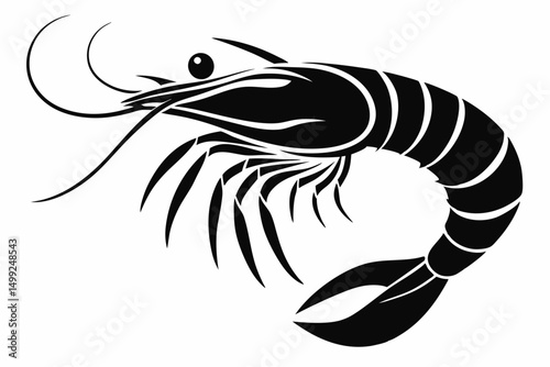 shrimp silhouette line art vector illustration with a white background
