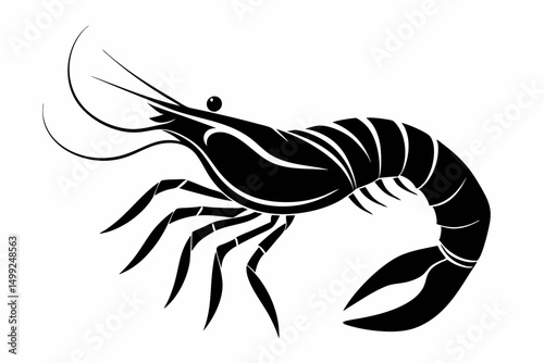 shrimp silhouette line art vector illustration with a white background