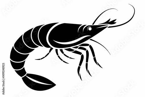 shrimp silhouette line art vector illustration with a white background