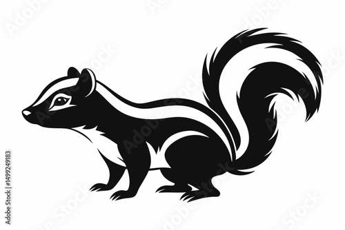 skunk silhouette line art vector illustration with a white background
