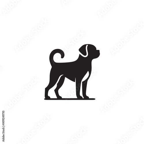 "Adorable Puggle Vector Silhouette: Unique Mixed Breed Dog Design Featuring Wrinkled Face, Curled Tail, and Playful Stance in Clean, Minimalist Style for Crafts and Prints"
