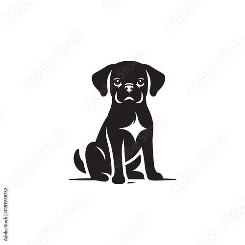 "Adorable Puggle Vector Silhouette: Unique Mixed Breed Dog Design Featuring Wrinkled Face, Curled Tail, and Playful Stance in Clean, Minimalist Style for Crafts and Prints"
