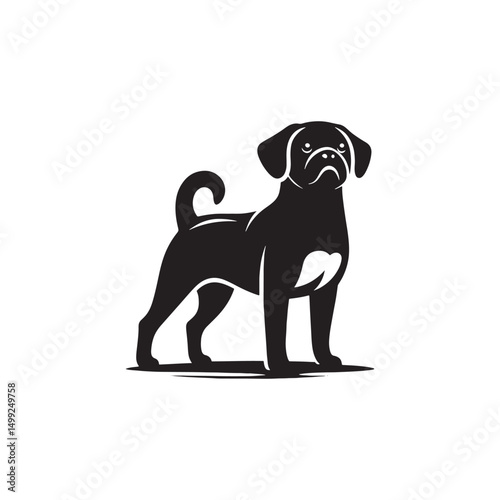 "Adorable Puggle Vector Silhouette: Unique Mixed Breed Dog Design Featuring Wrinkled Face, Curled Tail, and Playful Stance in Clean, Minimalist Style for Crafts and Prints"
