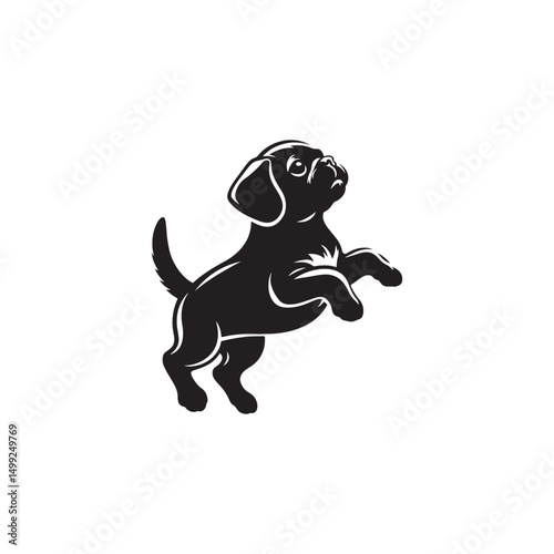 "Adorable Puggle Vector Silhouette: Unique Mixed Breed Dog Design Featuring Wrinkled Face, Curled Tail, and Playful Stance in Clean, Minimalist Style for Crafts and Prints"
