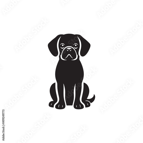 "Adorable Puggle Vector Silhouette: Unique Mixed Breed Dog Design Featuring Wrinkled Face, Curled Tail, and Playful Stance in Clean, Minimalist Style for Crafts and Prints"
