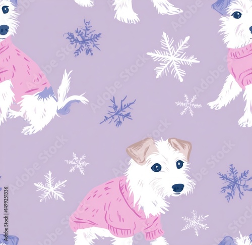 Whimsical dogs wearing swea...