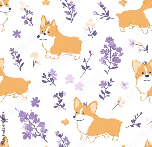 Cute corgi dogs and flowers...