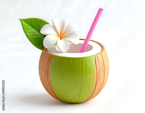 Refreshing Coconut Drink Clay-Style Illustration of Tropical Beverage