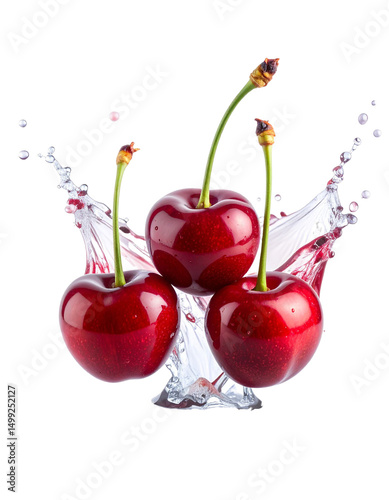 Fresh Cherries Splashing in Water on Black Background