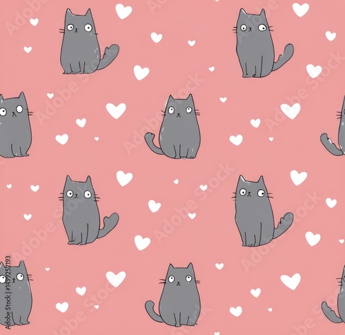 Cute gray cats and hearts c...