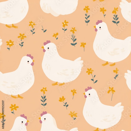 Cute chickens and flowers p...