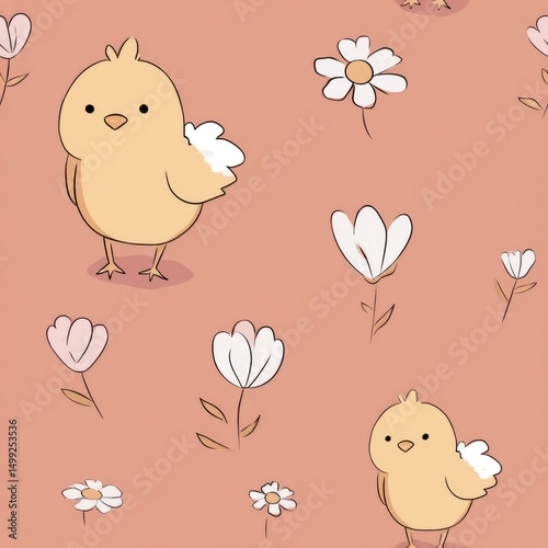 Cute chick and flower patte...